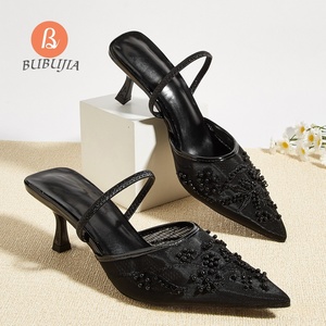 Sandalias Para Mujer 2026 Temperament Stiletto Heels Pointy Toe <strong>Slipper</strong> Embroidered <strong>Beaded</strong> Lace <strong>Mesh</strong> Sandals Design Shoes Woman - Product Image 1