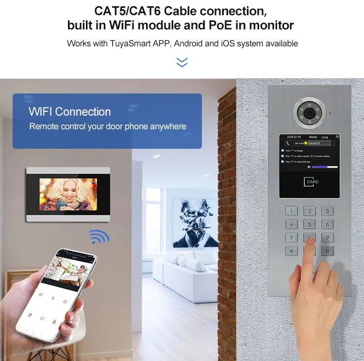 Kamera ve Wifi Video kapı zili ile kablosuz kapı zili p Tuya isteğe bağlı iki yönlü interkom ile zil yanıp sönen Video kapı zilleri 1MP