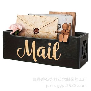 Wooden Desktop Storage <b>Box</b> Rectangle Engraved Mail Label Office Organizer Stationery <b>Pen</b> Holder Desk Clutter Solution - Product Image 5