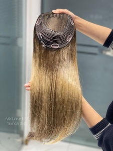 Base grande 6*7 Topper capelli umani in seta ebrea con radici nere con evidenziazione marrone per donne bianche - Product Image 2