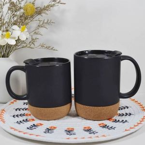 Tazas de Café de Cerámica con Base de Corcho, 15 oz, Taza Estética Neutral, Tapa Antiderrames y Asa, Color Morandi Mate, para Empleados - Product Image 3