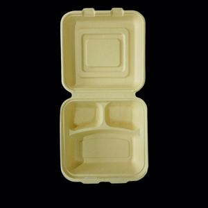 Caja Biodegradable Tipo Concha para Llevar Comida, Contenedores Desechables de Pulpa de Bambú de Grado Alimenticio para Hamburguesas, para Campamento y Picnic - Product Image 1