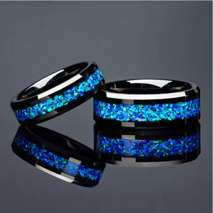 Кольцо из карбида вольфрама с инкрустацией сине-зеленым опалом 8 мм и 6 мм, оптовая продажа, для мужчин и женщин, модное обручальное/свадебное кольцо, комфортная посадка - Product Image 3