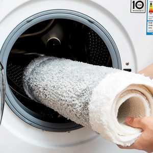 Alfombra de baño flocada hecha a medida, rectangular, de fibra de poliéster, absorbente, antideslizante, para baño, dormitorio, habitación infantil, blanca y amarilla - Product Image 1