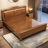 Ensemble de meubles de chambre à coucher de style chinois moderne, lit king-size en bois massif, meubles en bois bon marché, lit queen-size avec rangement