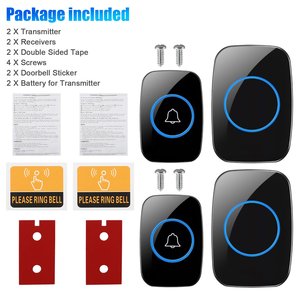 Kit de sonnettes et carillons de porte étanches à portée de <span class=keywords><strong>300m</strong></span>, 60 sonneries avec 2 récepteurs et 2 boutons, sonnettes <span class=keywords><strong>sans</strong></span> <span class=keywords><strong>fil</strong></span> - Product Image 4