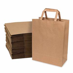 <b>Medium</b> <b>Brown</b> Kraft Paper Takeout Bag Handles Eco-Friendly Digital Lamination Wholesale for Lunch Shopping Groceries Candle Use - Product Image 1