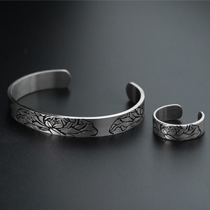 Thai Vintage Ethnic Lotus Heart Sutra Bracelet for Women Ancient Buddhist Cuff Bracelet Chinese Open Cuff <b>Bangle</b> Jewelry <b>Set</b> - Product Image 6