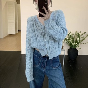 เสื้อคาร์ดิแกนถักลายฉลุคอวี แขนยาว สีพื้น เรียบหรู สำหรับผู้หญิง ผ้าบาง ใส่สบาย สไตล์ฤดูใบไม้ผลิ ไม่เป็นขุย - Product Image 2
