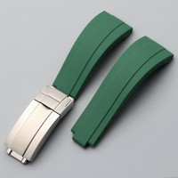 Fermoir à boucle pliante en acier inoxydable à réglage fin, dragonne en silicone GMT, bracelet en caoutchouc 20 21mm