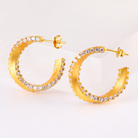 Boucles d'oreilles clous creuses en argent sterling S925 plaqué or, pavé de zircone cubique, finition brossée, hypoallergéniques, anti-ternissement, bijoux fins, vente en gros