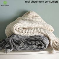 Magic Green Zero Defect 50da24-1100% Beste gekämmte Baumwolle Chunky Like Handleiter Strick Luxus Fransen Plaid Throw Handtuch Decke