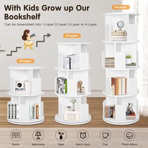 Estantería giratoria de madera para espacios pequeños, organizador de estante de almacenamiento apilable blanco para dormitorio, sala de estar, sala de estudio, esquina - Product Image 4