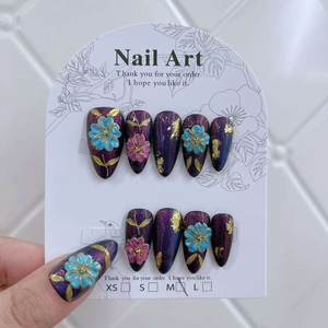 JIAZHIMU - Juego de 10 <span class=keywords><strong>Uñas</strong></span> Postizas Acrílicas Removibles, Diseño Francés con Flores 3D, Almendradas, Mariposa, Stiletto <span class=keywords><strong>Largas</strong></span>, <span class=keywords><strong>Uñas</strong></span> a Presión - Product Image 1