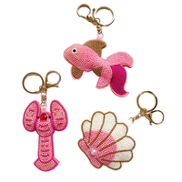 Nouveau porte-clés créatif en alliage avec pendentif représentant des créatures marines, coquillages, homard, crabe, perles roses et décapsuleur, vente en gros pour femme