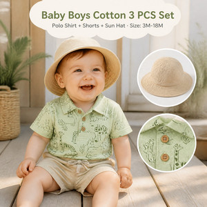 Set Estivo di Alta Qualità per Neonato, 3 Pezzi: Polo a Maniche Corte e Pantaloncini, Abbigliamento Casual per Bambini da 3-18 <span class=keywords><strong>Mesi</strong></span> - Product Image 1