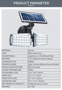 โคมไฟติดผนังพลังงานแสงอาทิตย์ LED กลางแจ้ง IP65กันน้ำพร้อมเซ็นเซอร์อัจฉริยะแบบไร้สาย