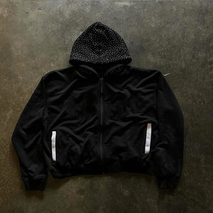 Sudadera con Capucha para Hombre, Estilo Holgado, con Apliques Bordados Pesados, Diseño Personalizado con Pedrería, Cierre de Cremallera - Product Image 1