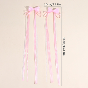 CN 2Pcs Satin Fée Cheveux Arc Clip Enfants Solide Couleur Pastel Longues Queues Pince À Cheveux Maille Filles Cheveux Accessoires - Product Image 3