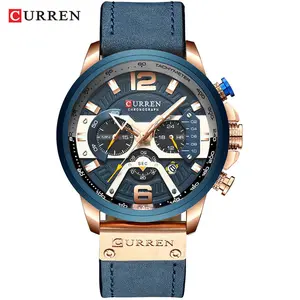 CURREN MOQ 1PC Quarzuhr Genie Echtes Lederband 24 Stunden Chronograph Charakter Sport Armbanduhr