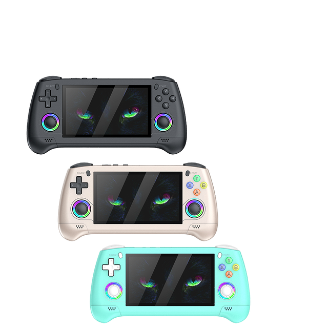 M30 open source retro handheld game console with 4.3 inch screen, RGB light joystick, 30 emulators support PSP/PS/CPS2