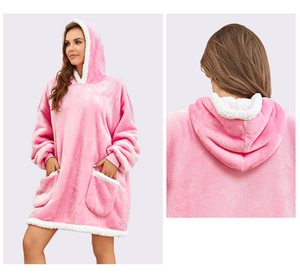 Bán Buôn 340gsm Biểu Tượng Tùy Chỉnh Ấm Cúng Quá Khổ Sherpa Mặc Hoody Chăn Áo Với Túi Cho Người Lớn Mùa Đông Sofa - Product Image 3