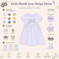 Robes personnalisées pour filles Puresun, printemps, Mardi Gras, 100% coton, rayées, nœud brodé, 1 à 6 ans, vente en gros