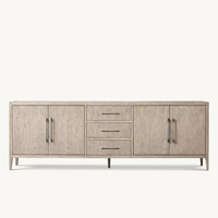 Buffet moderne en bois grain anthracite foncé, 4 portes et 3 tiroirs, avec poignées en laiton antique, pour rangement dans le salon