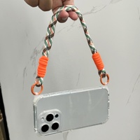 Étui de téléphone portable transparent en TPU moulé par injection avec chaîne/sangle, antichoc, à ouverture à quatre coins, détachable, à faire soi-même