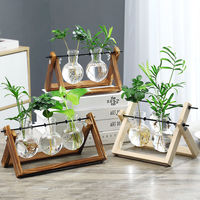 Nouveau Style rétro plantation hydroponique avec support en bois Air planteur ampoule Vase maison jardin bureau Station de Propagation utilisé bonsaï