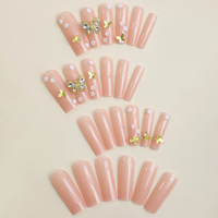 Ongles carrés XXL 3D fleur nude en gelée à presser, faits à la machine en ABS, 24 faux ongles avec breloques pour femmes