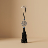 Collier de style religieux orthodoxe avec médailles circulaires et décorations à pompons, pour ornements de voiture de type pendentif, idéal pour un cadeau