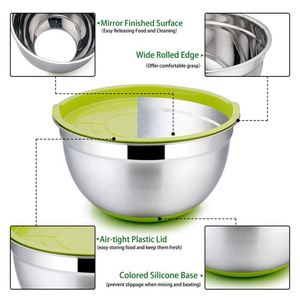 Meilleur prix – Personnalisation spécialisée – Ensemble de bols mélangeurs en acier inoxydable et silicone avec couvercles – Ustensiles de cuisine - Product Image 3