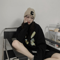 Bonnet tricoté style coréen lettre C pour femme, nouvelle tendance automne-hiver, pull chaud style japonais, bonnet tricoté grande taille