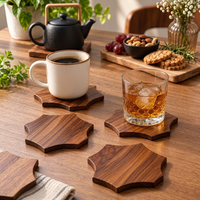 Sous-verres géométriques en bois de teck et bois de rose, lot de 6, faits à la main, sous-verres en bois modernes pour décorer la table, pour tasses à café, mugs, verres