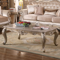 Table basse en bois massif avec plateau en marbre, design américain vintage pour salon - Table à thé et table d'appoint