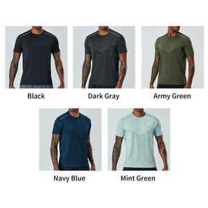 男士速干休闲运动t恤健身跑步实心图案圆领短袖针织面料 - Product Image 2