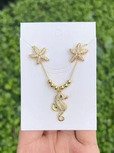 مجوهرات للنساء مطلية بالذهب عيار 18 قيراط مجموعات هدايا للنساء أقراط ومجموعة قذائف المحيط الفاخرة بدون رقبة - Product Image 2