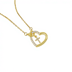 Collier de foi pour femmes, pendentif croix, plaqué or 18 carats, bijoux en acier inoxydable, collier cœur, Saint-Valentin - Product Image 5