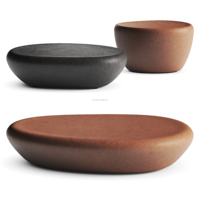 Table de jardin en fibre de verre (FRP) noire rustique au design moderne personnalisé avec effet pierre pour cour extérieure, pour usage hôtelier
