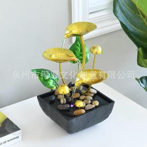 Fontaine d'eau créative pour la maison, design lotus doré, éclairage LED alimenté par courant alternatif, éclairage décoratif pour salon, meuble TV, entrée - Product Image 3