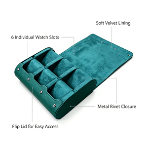 Étui de voyage vert pour 6 montres, en cuir PU, boîte de rangement portable pour montres, pour le rangement à domicile et les voyages d'affaires - Product Image 3