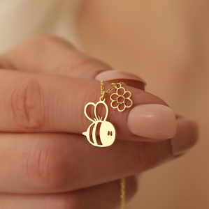 Productos de abeja de acero inoxidable delicado Collar de flores Collar delicado Regalo chapado en oro de 18 quilates para el mejor amigo Animales lindos - Product Image 3