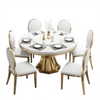 Nouvelle table à manger moderne de luxe légère en marbre artificiel avec plateau tournant, base multifonction en acier inoxydable, mobilier de salle à manger pour la maison