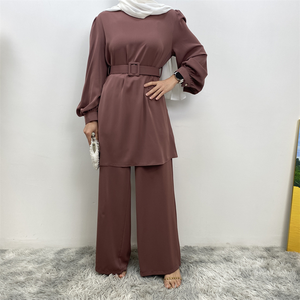 Automne <span class=keywords><strong>turc</strong></span> Hajabi vêtements Salwar Kameez femmes Abaya 2 pièces ensemble Blouse haut et pantalon musulman survêtement dubaï <span class=keywords><strong>tenue</strong></span> arabe - Product Image 1