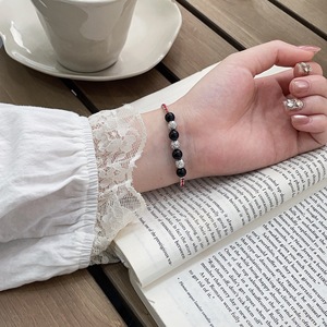 Yinruitai 925 Sterling Silver Black Agate Bead <b>Bracelet</b> With Red <b>Rope</b> Charm For Women Everyday Wear Light Luxury Jewelry - Product Image 4