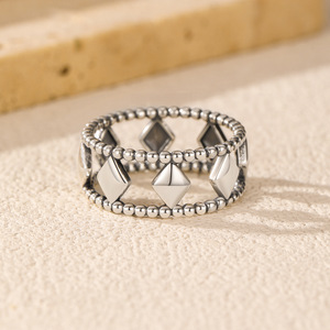 S925 Sterling Silver Vintage Double Bead Chain Geometric Hollow Open <b>Ring</b> Niche Stackable Trendy Decorative Women <b>Finger</b> <b>Ring</b> - Product Image 3
