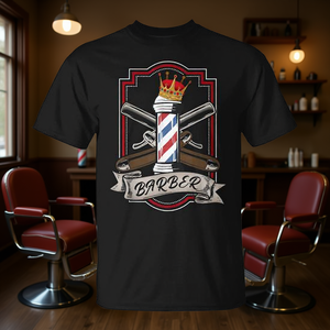 T-shirt Barber Pole Vintage Hairdresser Razors pour homme, coupe classique, noir - Product Image 3