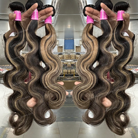 Paket Rambut Manusia Vietnam Mentah Tanpa Proses, Warna Highlight Body Wave, Grosir, Vendor Ekstensi Rambut Manusia