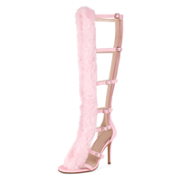 Sandales à talons hauts en fausse fourrure, à bout ouvert, avec bride réglable, pour soirée/mariage, chaussures tendance pour femmes